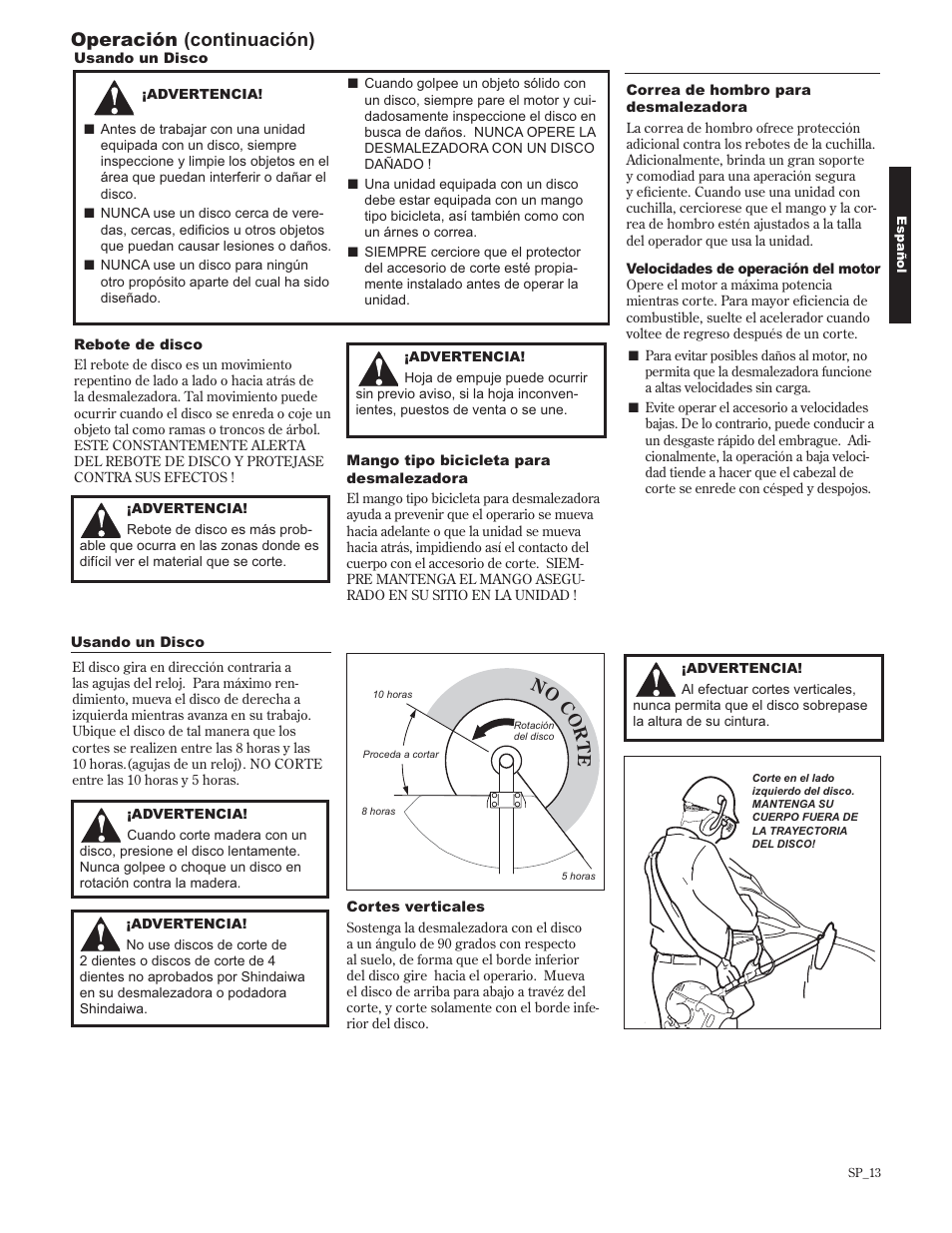 Operación (continuación) | Shindaiwa 89302 User Manual | Page 37 / 72