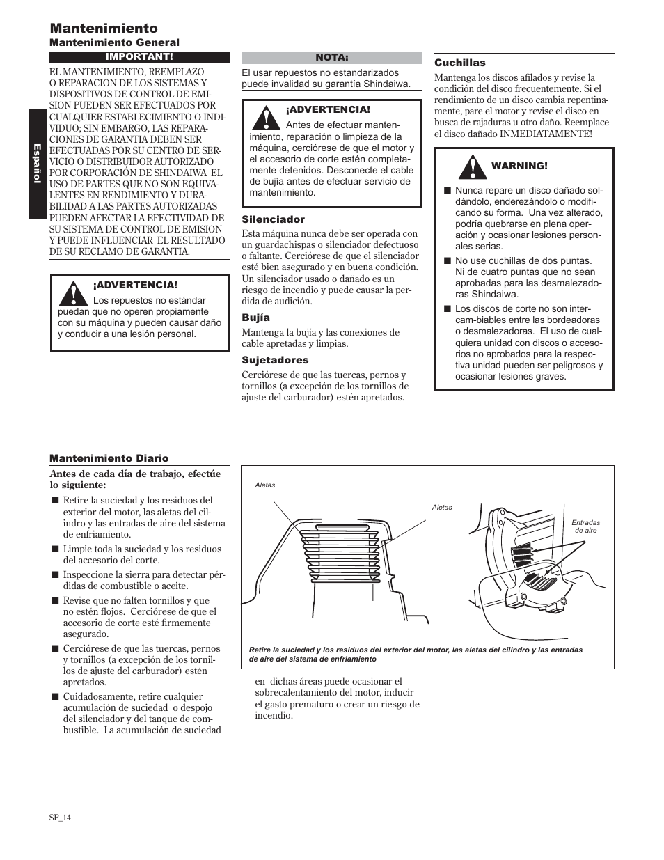 Mantenimiento | Shindaiwa 89302 User Manual | Page 38 / 72