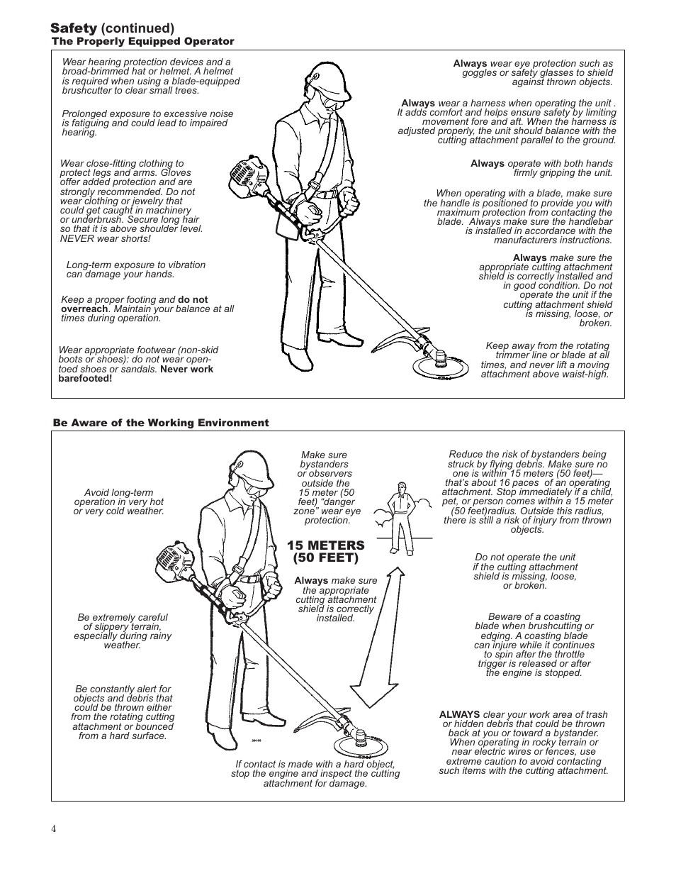 Safety (continued), 15 meters (50 feet) | Shindaiwa 89302 User Manual | Page 4 / 72