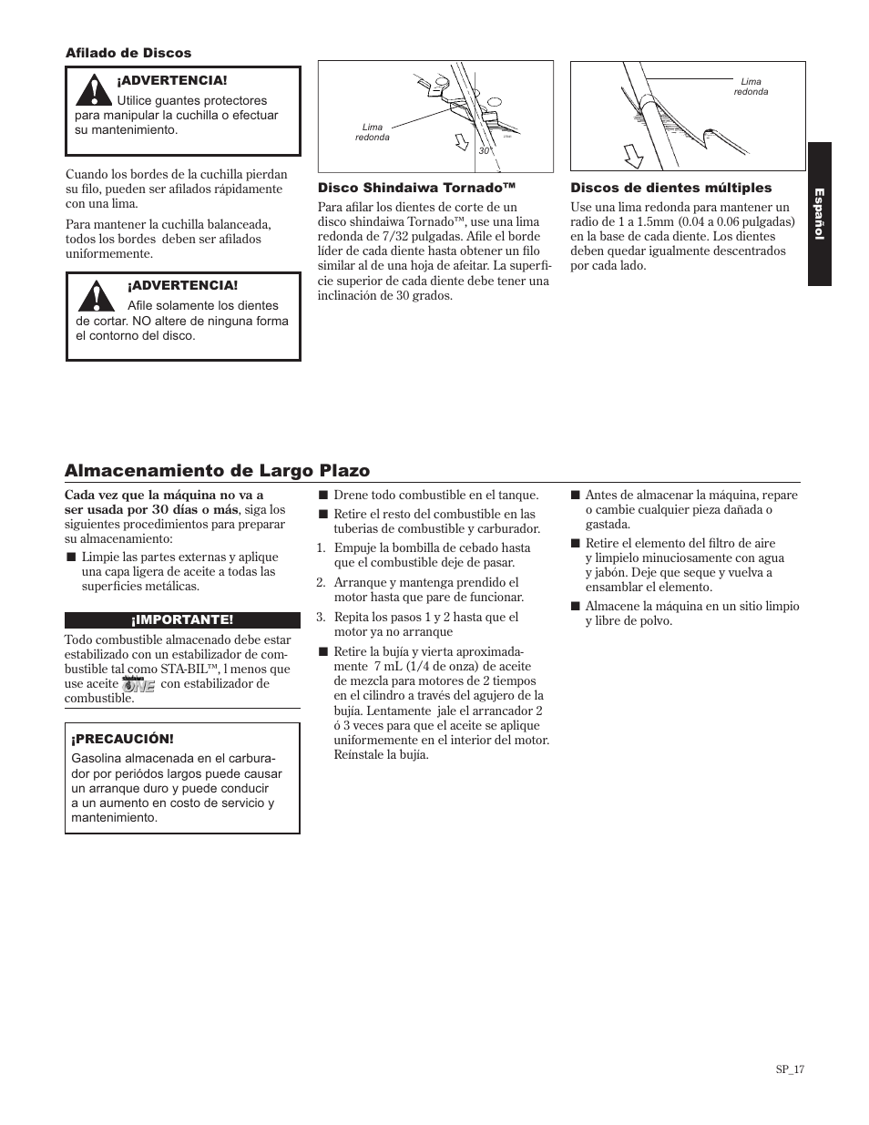 Almacenamiento de largo plazo | Shindaiwa 89302 User Manual | Page 41 / 72