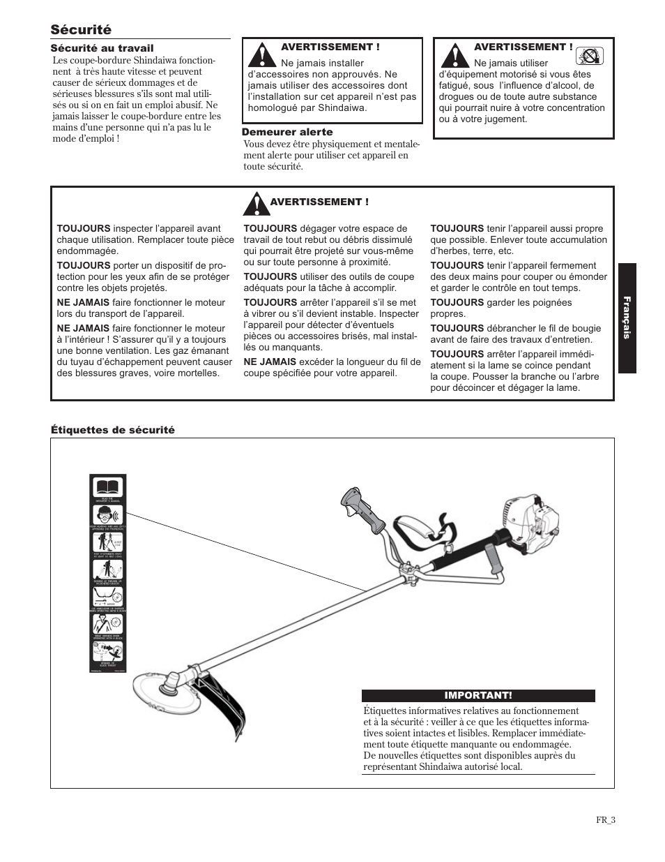 Sécurité | Shindaiwa 89302 User Manual | Page 51 / 72