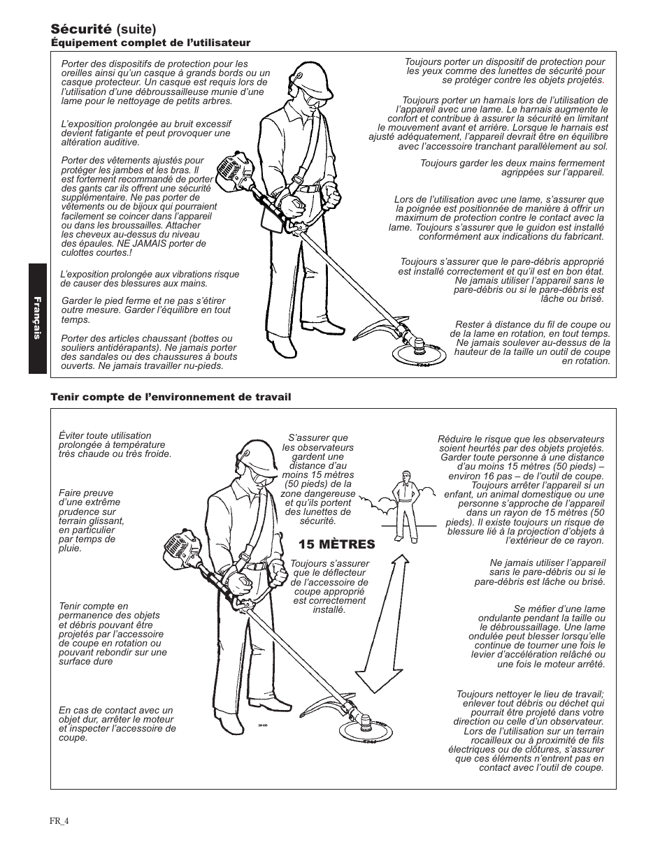 Sécurité (suite), 15 mètres | Shindaiwa 89302 User Manual | Page 52 / 72