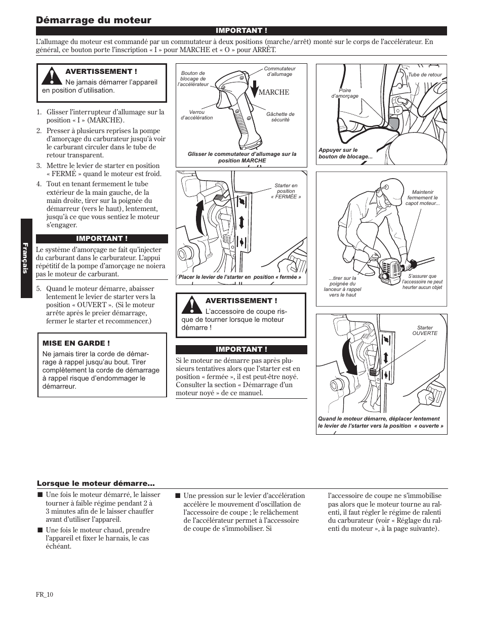 Démarrage du moteur | Shindaiwa 89302 User Manual | Page 58 / 72