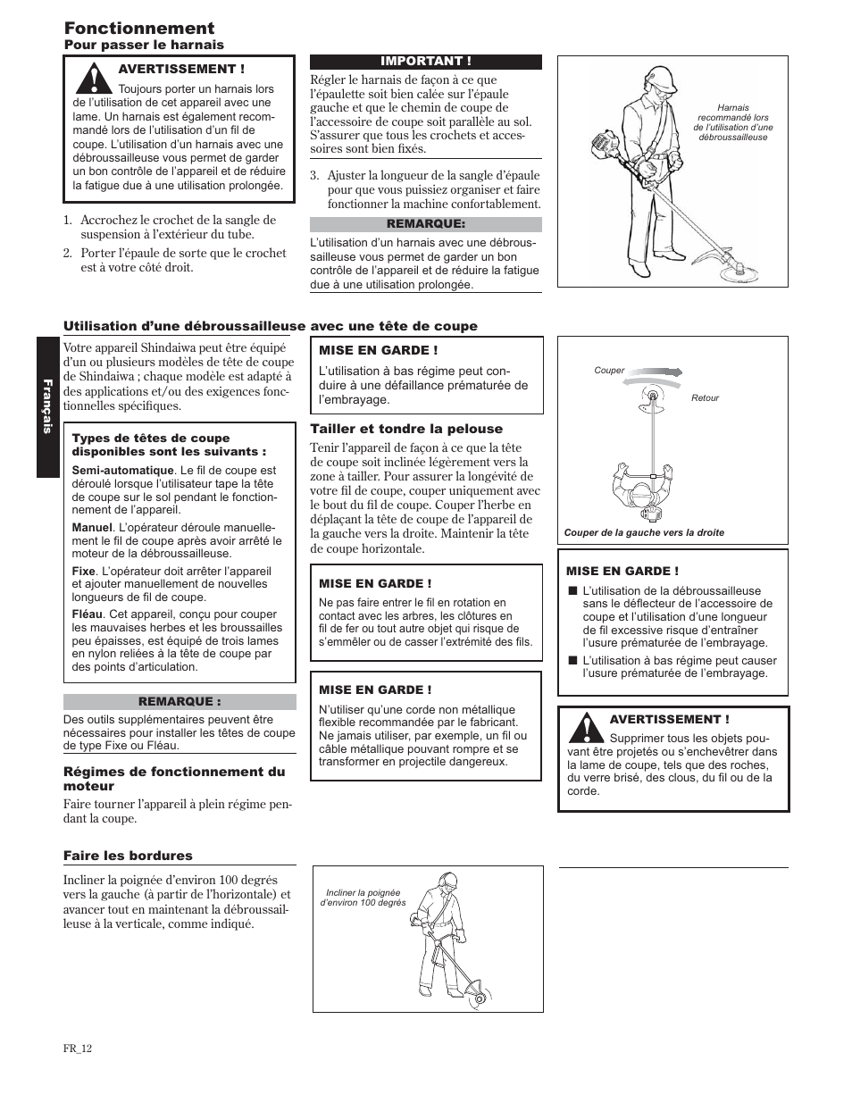 Fonctionnement | Shindaiwa 89302 User Manual | Page 60 / 72