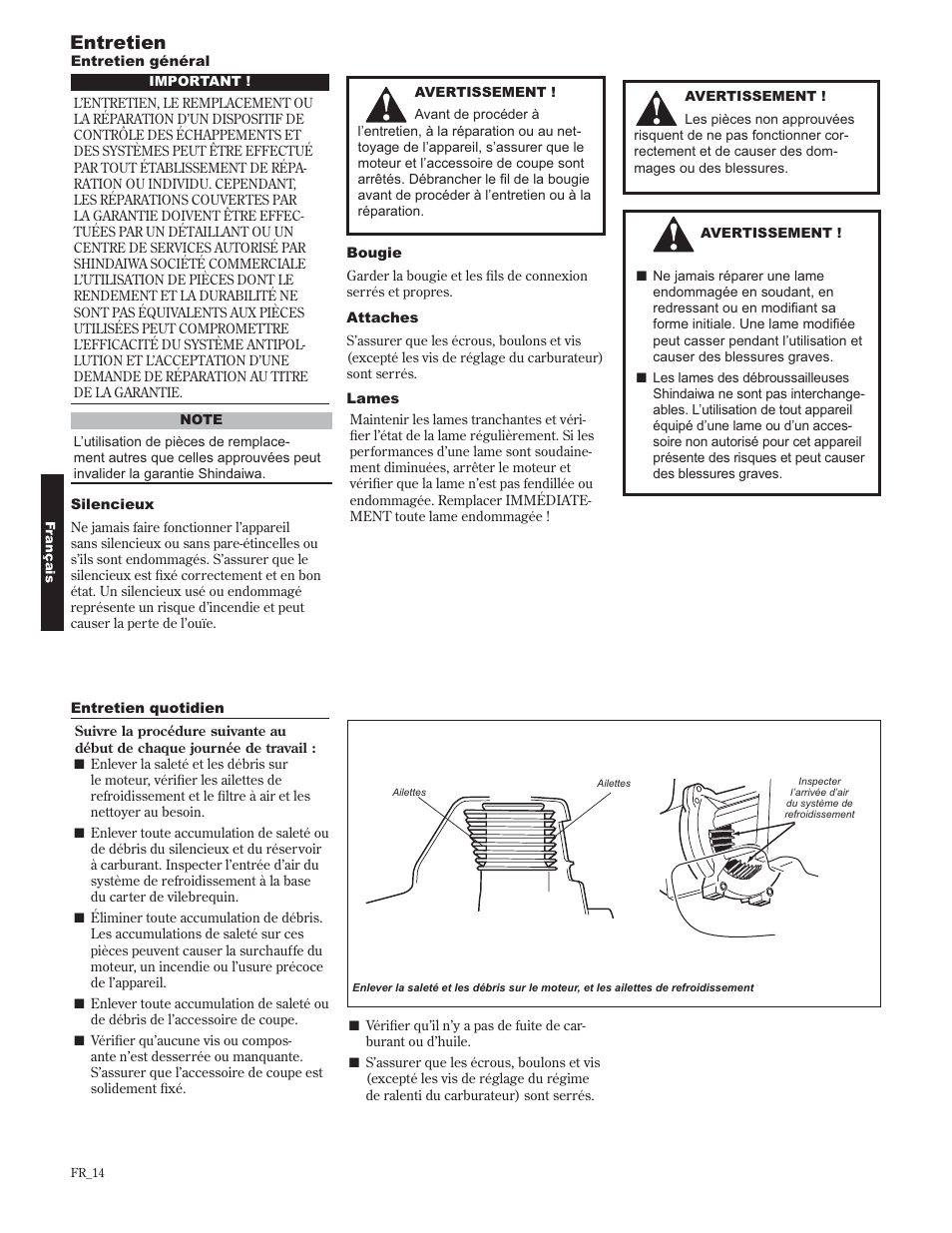 Entretien | Shindaiwa 89302 User Manual | Page 62 / 72