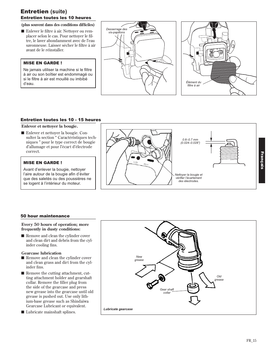 Entretien (suite) | Shindaiwa 89302 User Manual | Page 63 / 72