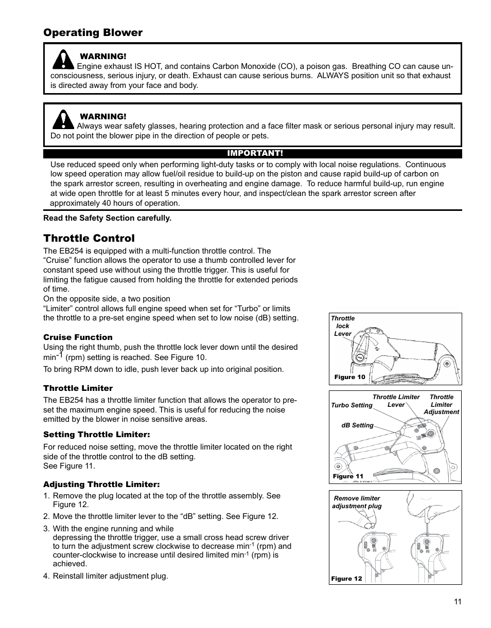 Operating blower, Throttle control | Shindaiwa X7501920500 User Manual | Page 11 / 28