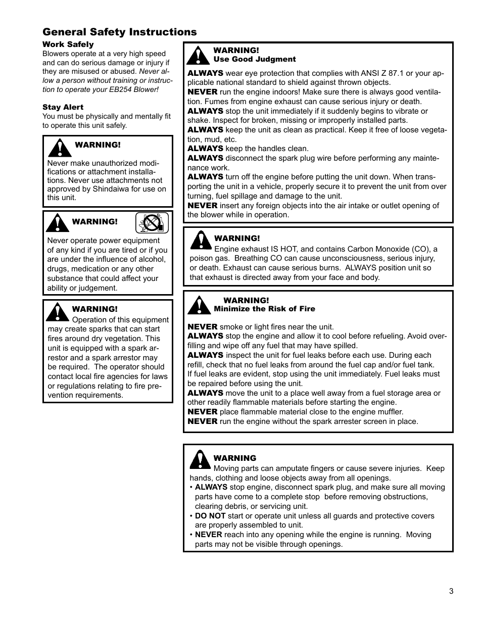 Safety, General safety instructions | Shindaiwa X7501920500 User Manual | Page 3 / 28