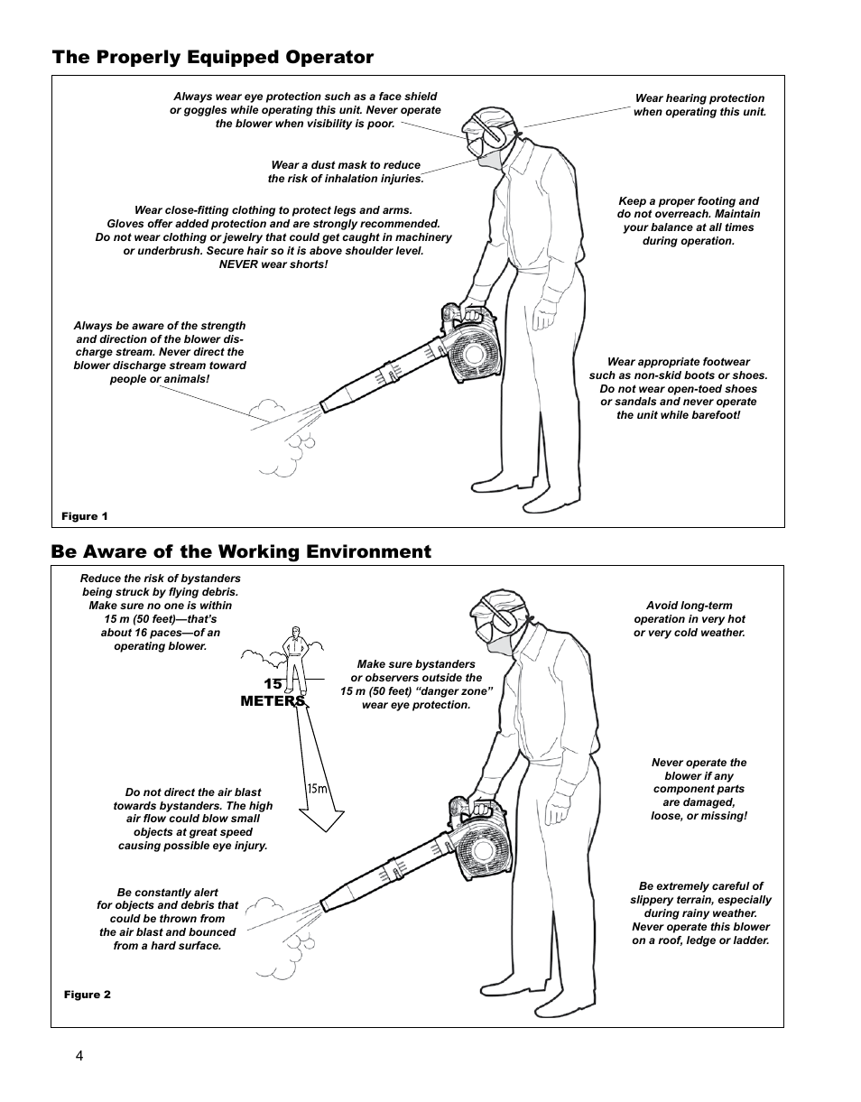 Be aware of the working environment, The properly equipped operator | Shindaiwa X7501920500 User Manual | Page 4 / 28