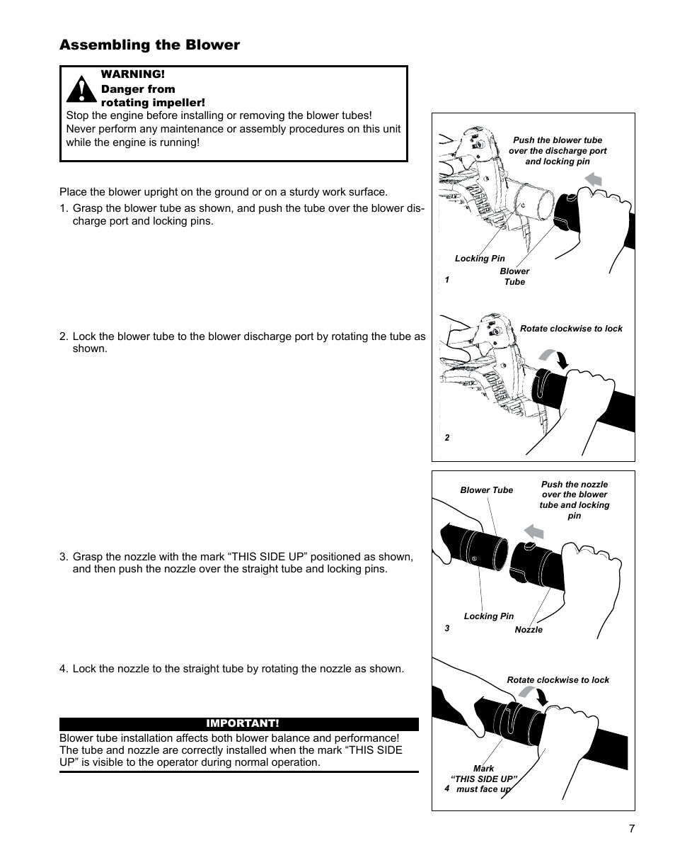 Description, Assembling the blower | Shindaiwa X7501920500 User Manual | Page 7 / 28