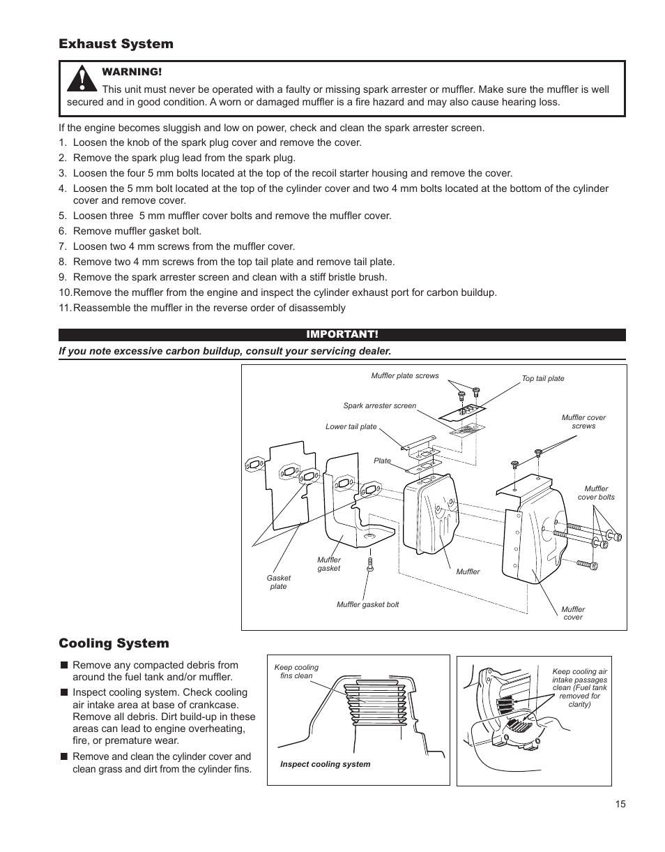 Hedge trimming, Maintenance, Cooling system | Exhaust system | Shindaiwa HT231 User Manual | Page 15 / 28