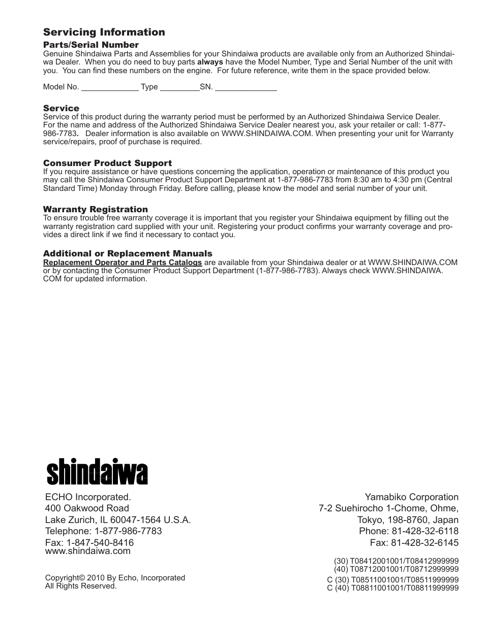 Troubleshooting, Servicing information | Shindaiwa HT231 User Manual | Page 28 / 28