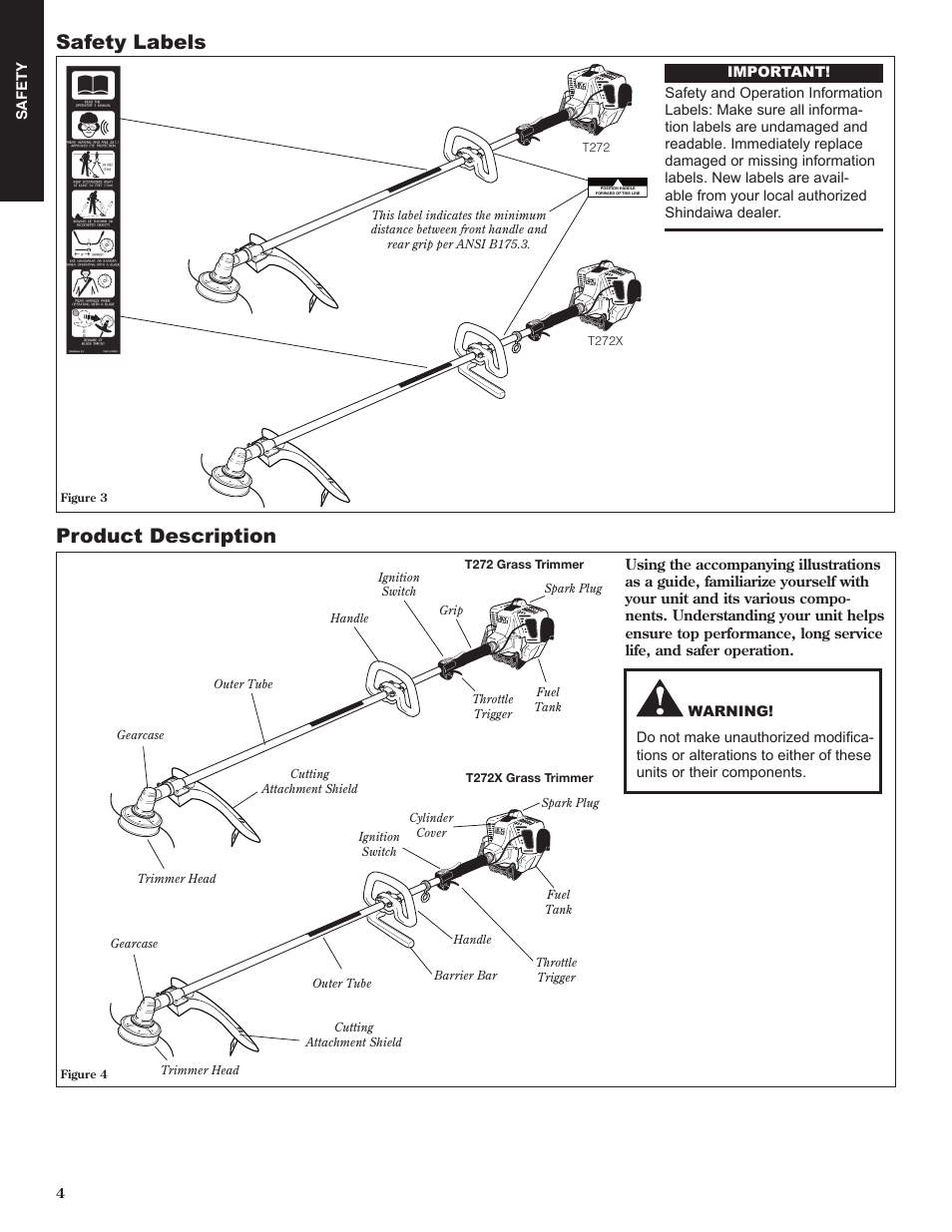 Safety labels, Product description | Shindaiwa 80974 User Manual | Page 4 / 40