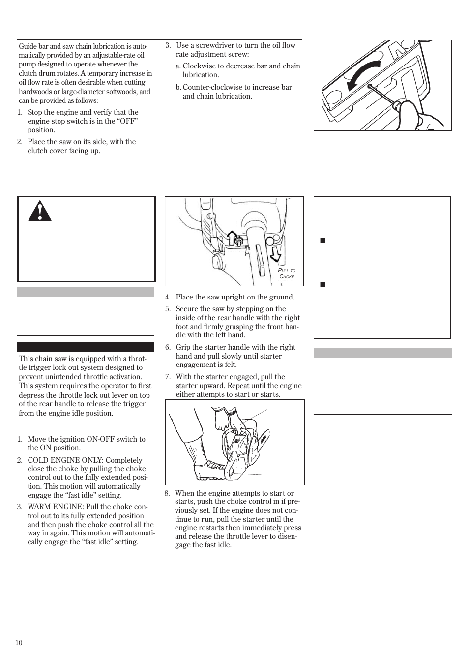 Bar oil (continued), Starting the engine | Shindaiwa 502s User Manual | Page 10 / 66