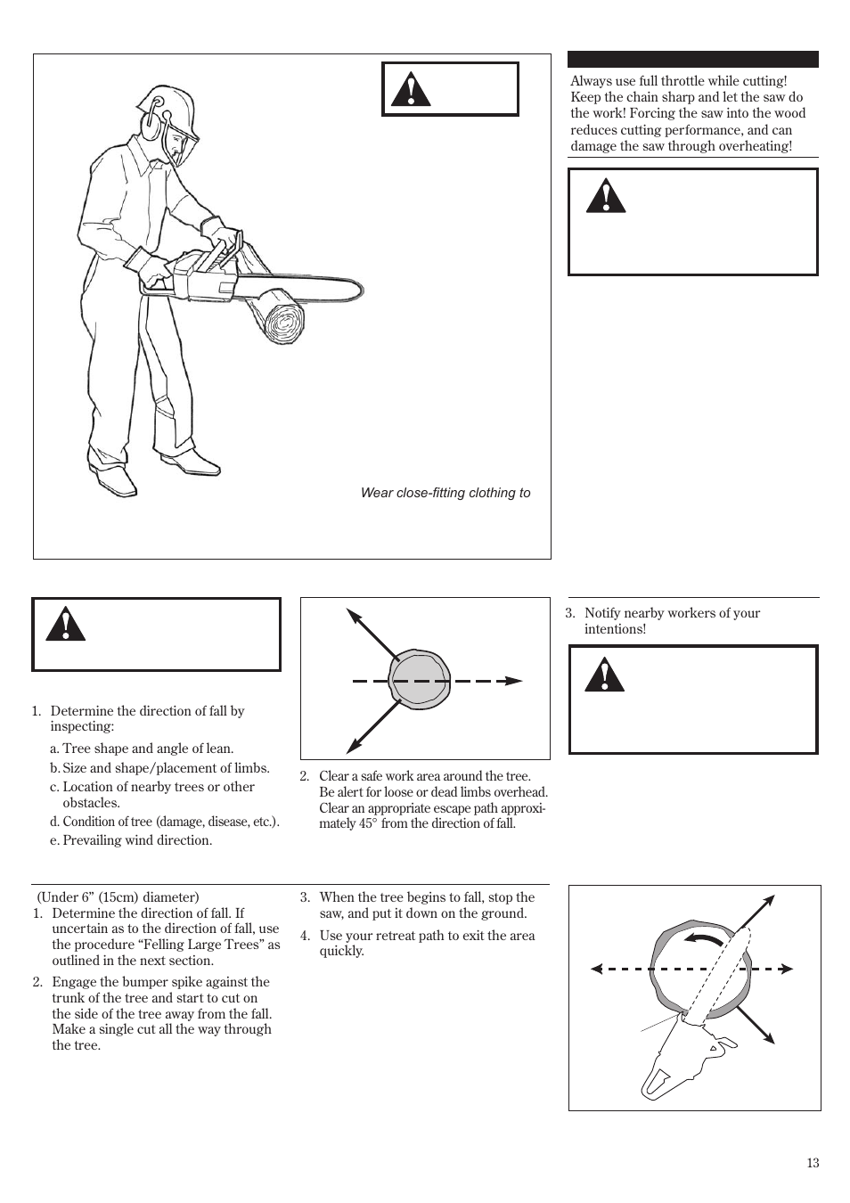 Cutting with the saw, Felling trees | Shindaiwa 502s User Manual | Page 13 / 66
