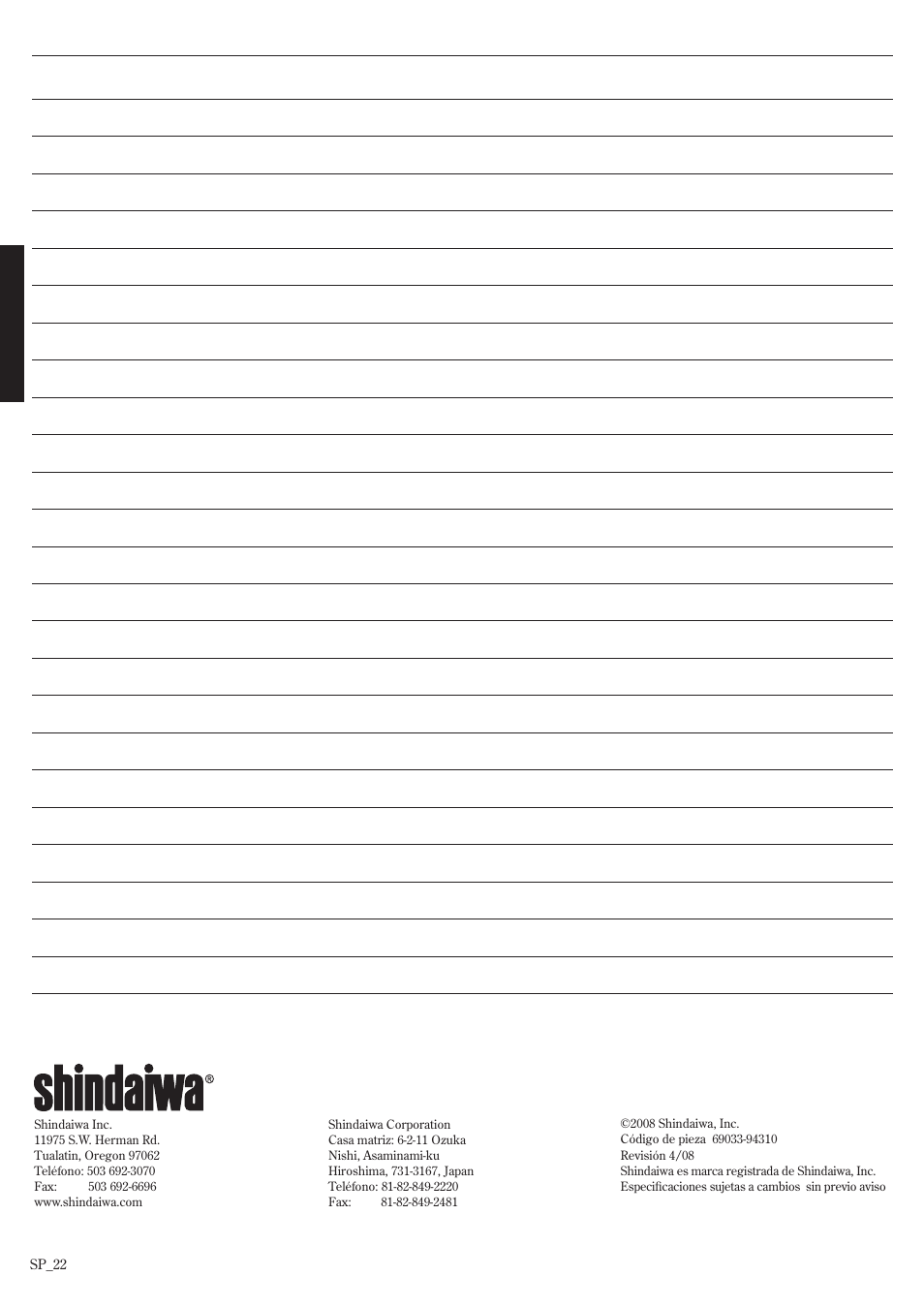 Notas | Shindaiwa 502s User Manual | Page 44 / 66