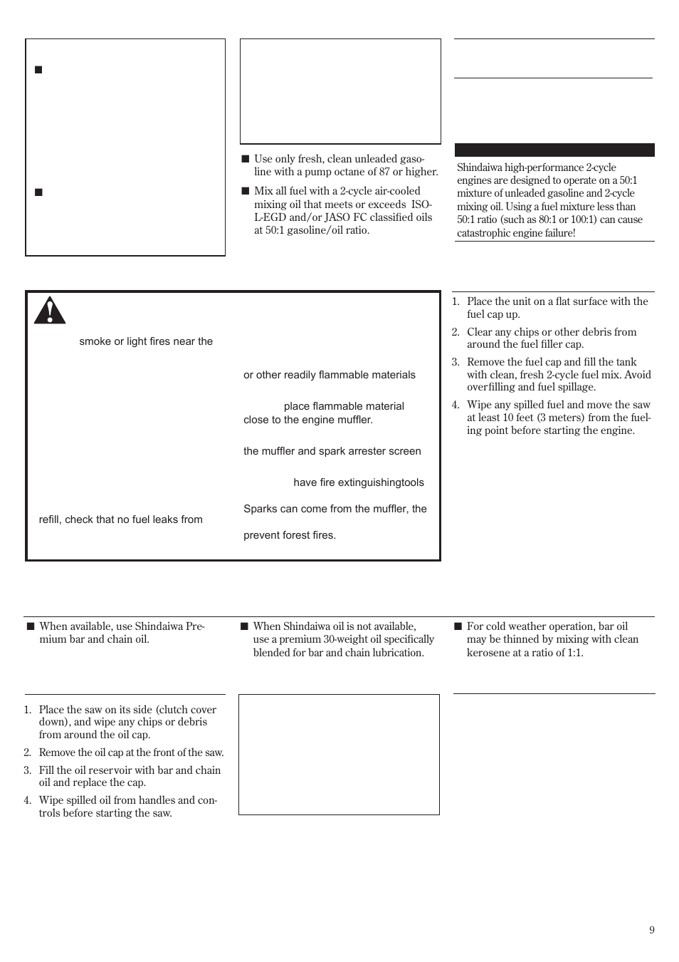 Mixing fuel, Filling the fuel tank, Bar oil | Shindaiwa 502s User Manual | Page 9 / 66