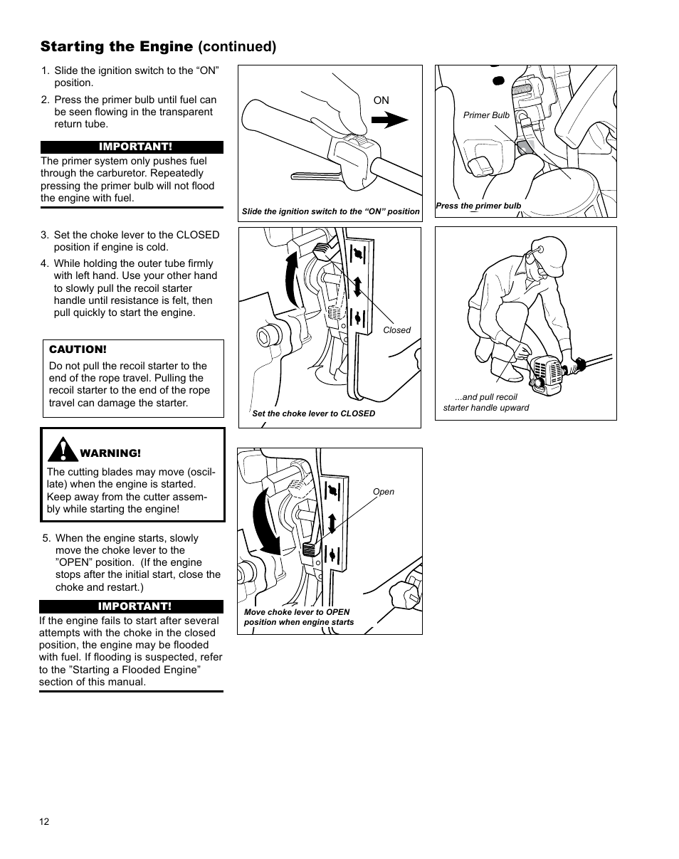 Starting the engine (continued) | Shindaiwa AHS242ef User Manual | Page 12 / 28