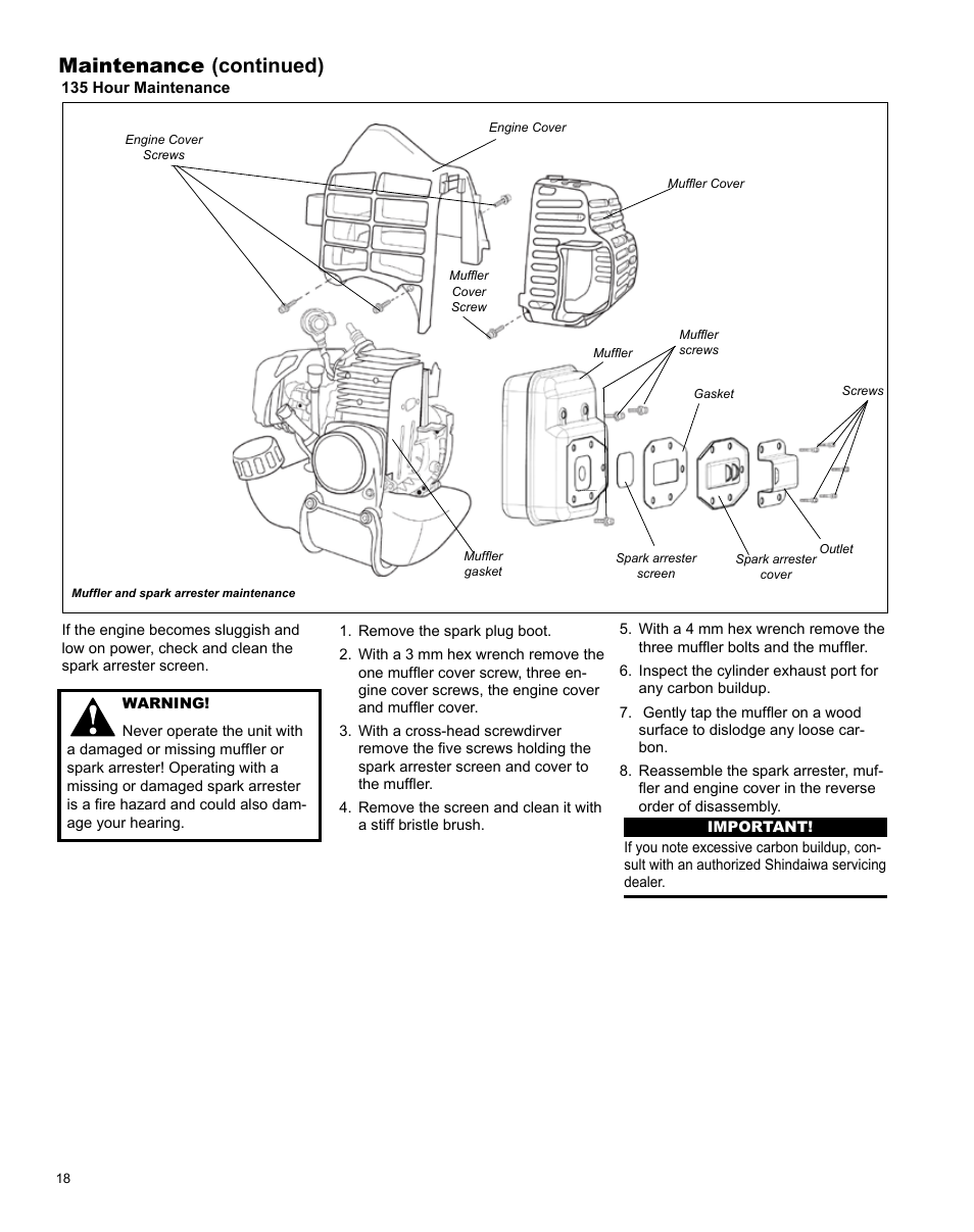 Maintenance (continued) | Shindaiwa AHS242ef User Manual | Page 18 / 28