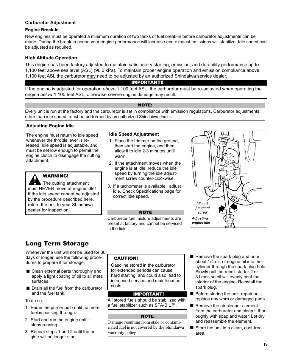 Long term storage | Shindaiwa AHS242ef User Manual | Page 19 / 28