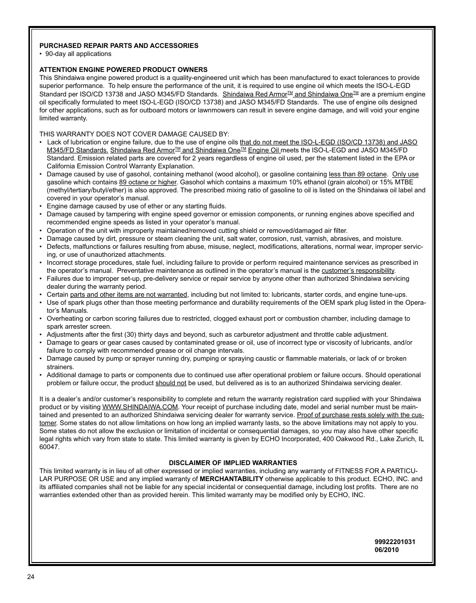 Shindaiwa AHS242ef User Manual | Page 24 / 28