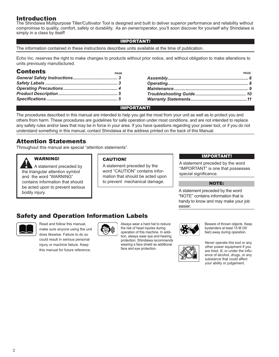 Shindaiwa 80274 User Manual | Page 2 / 16