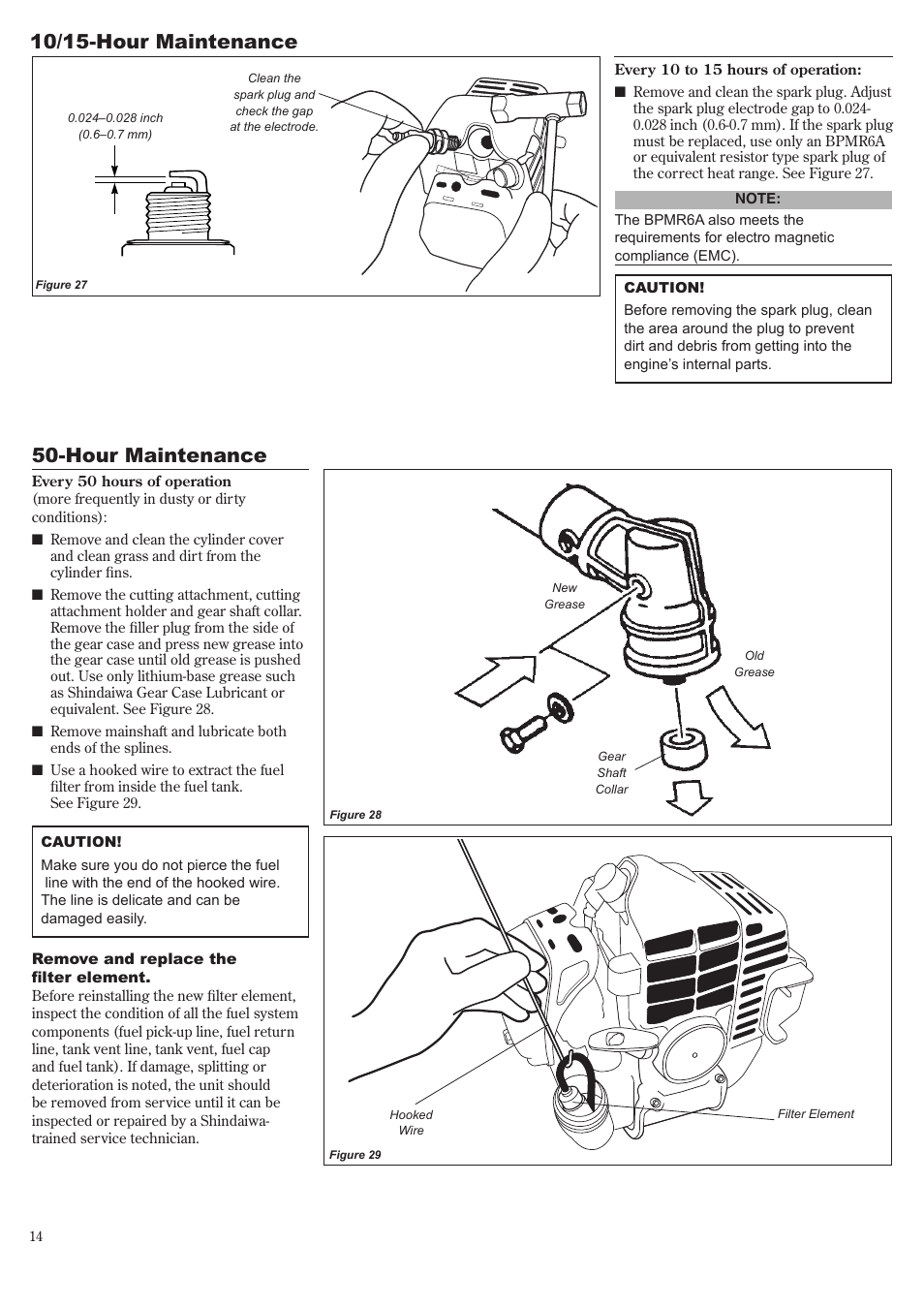 Hour maintenance, 10/15-hour maintenance | Shindaiwa 81643 User Manual | Page 14 / 60