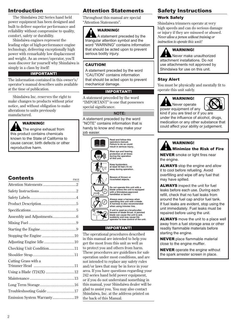 Shindaiwa 81643 User Manual | Page 2 / 60