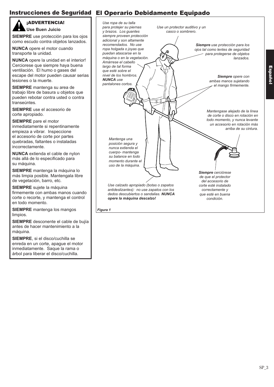 El operario debidamente equipado, Instrucciones de seguridad | Shindaiwa 81643 User Manual | Page 23 / 60