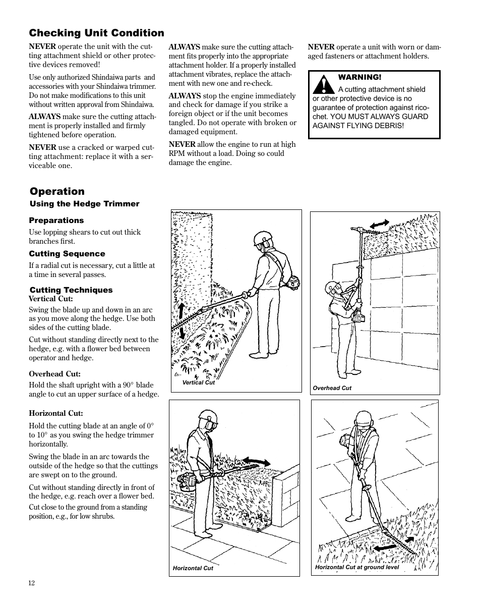 Checking unit condition, Operation | Shindaiwa X7502872400 User Manual | Page 12 / 28