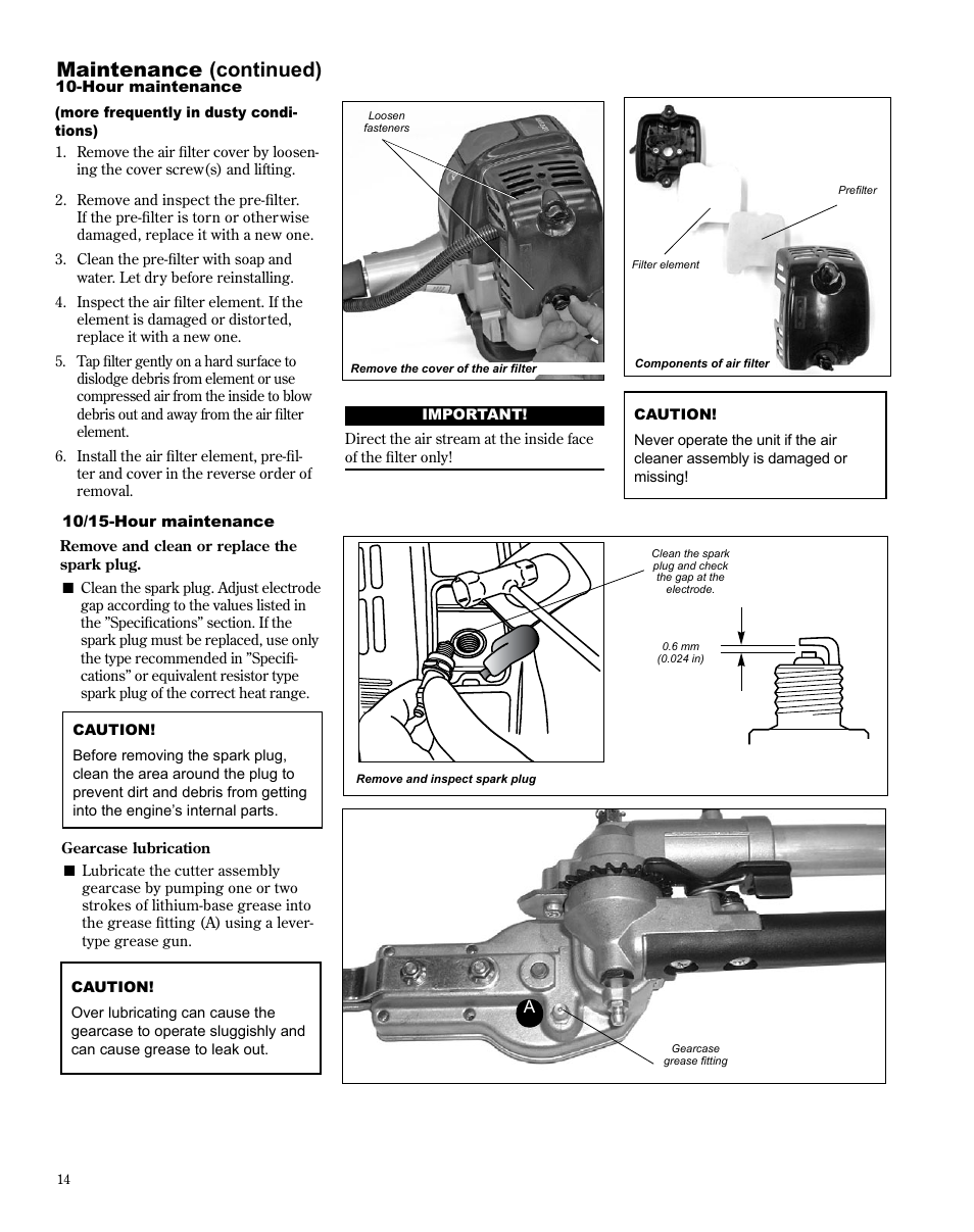 Maintenance (continued) | Shindaiwa X7502872400 User Manual | Page 14 / 28