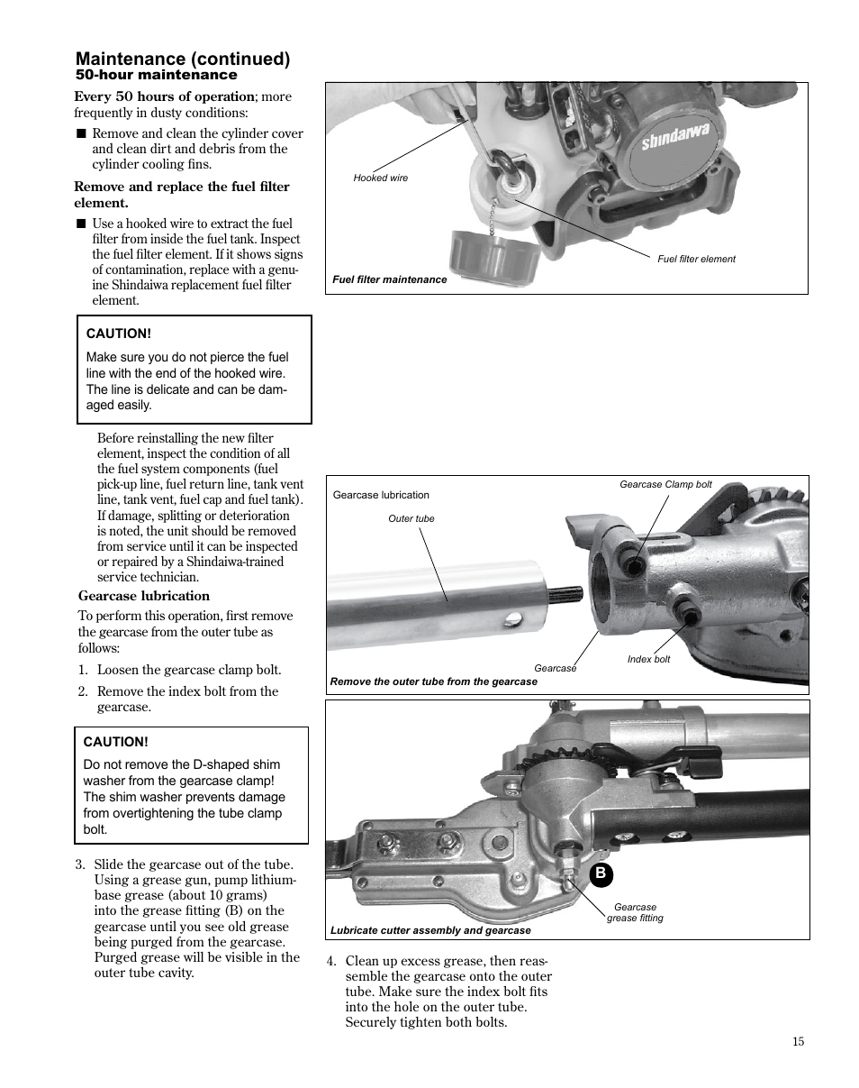 Maintenance (continued) | Shindaiwa X7502872400 User Manual | Page 15 / 28