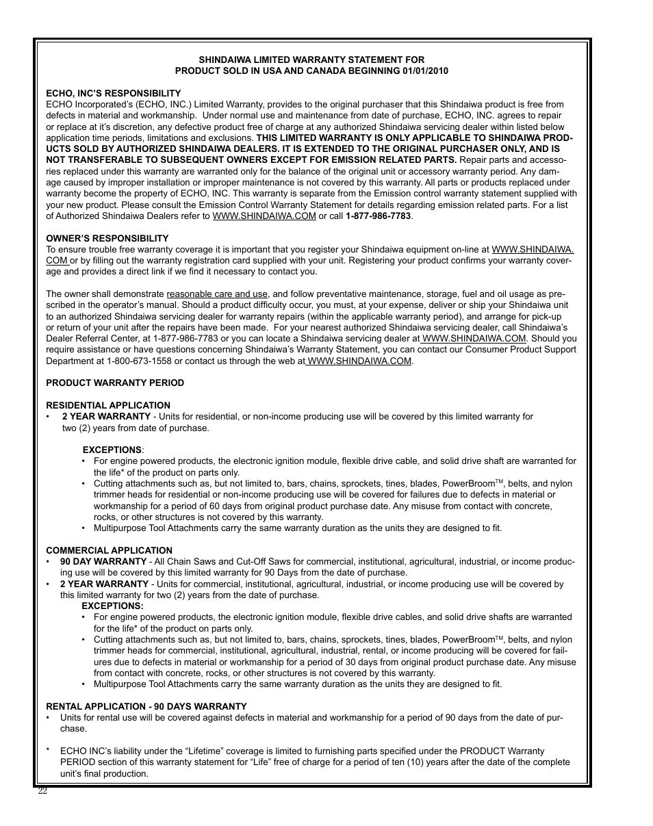 Shindaiwa X7502872400 User Manual | Page 22 / 28