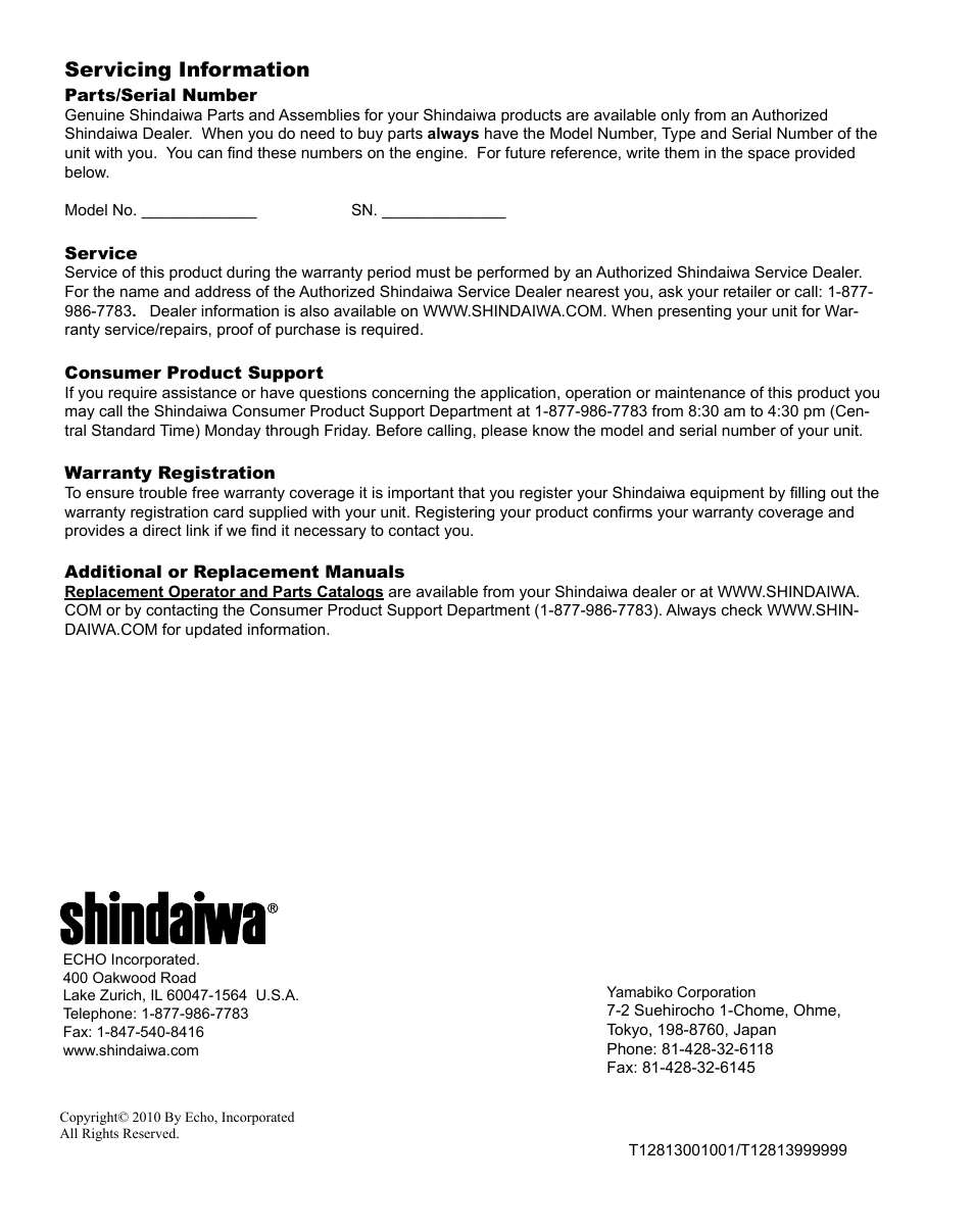 Servicing information | Shindaiwa X7502872400 User Manual | Page 28 / 28