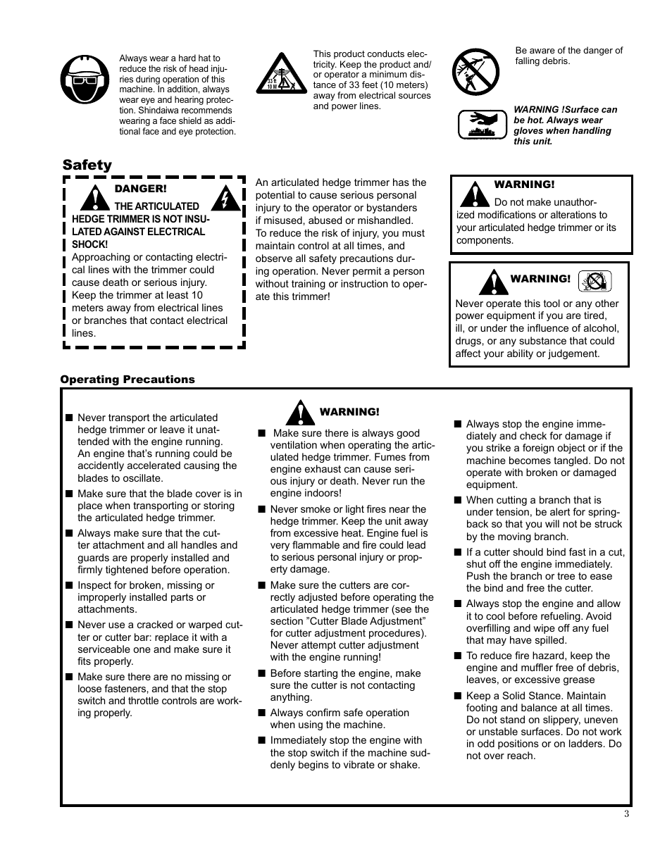 Safety | Shindaiwa X7502872400 User Manual | Page 3 / 28