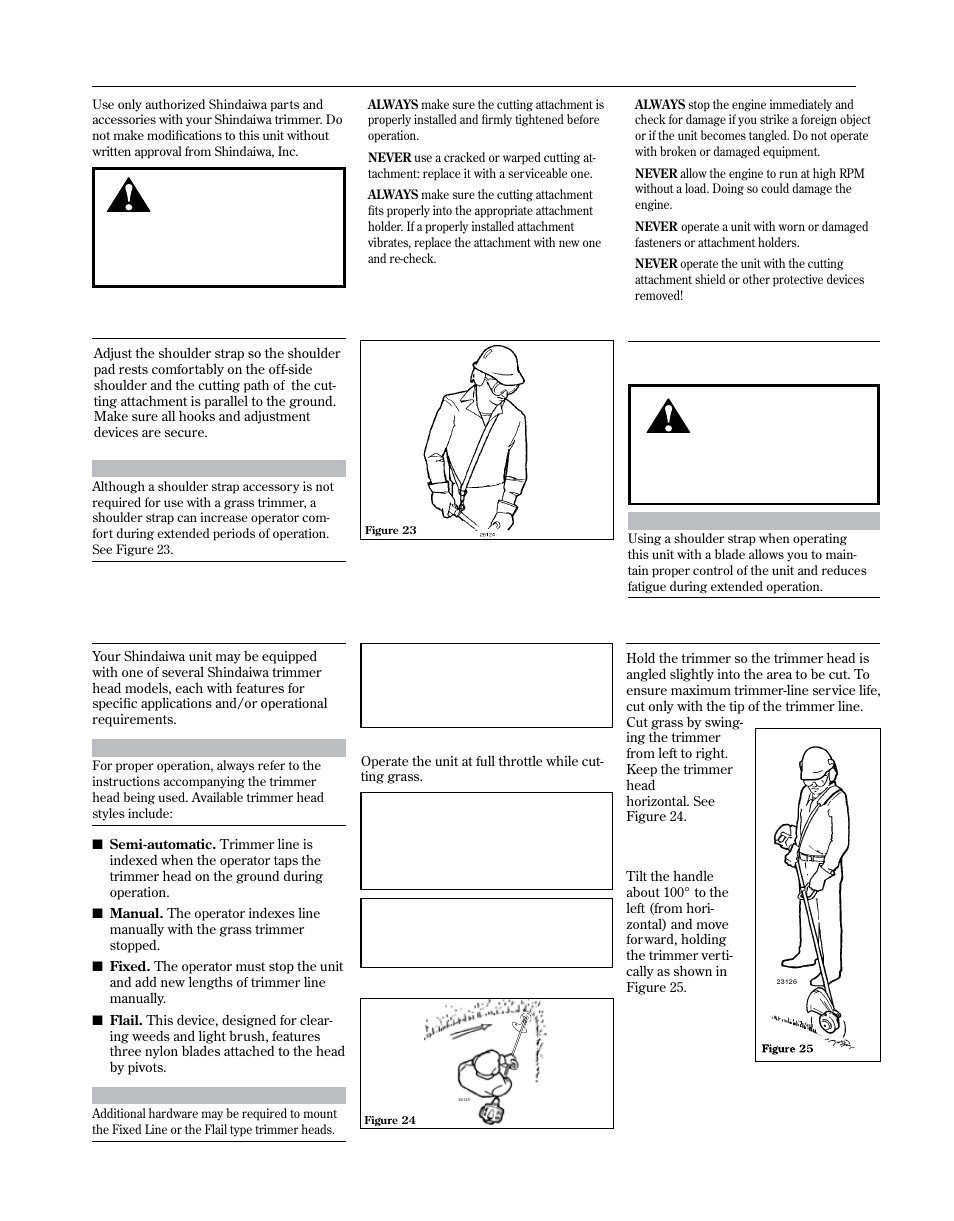 Operation, Fuel, Cutting grass—units equipped with a trimmer head | Checking unit condition shoulder strap | Shindaiwa 81646 User Manual | Page 11 / 48