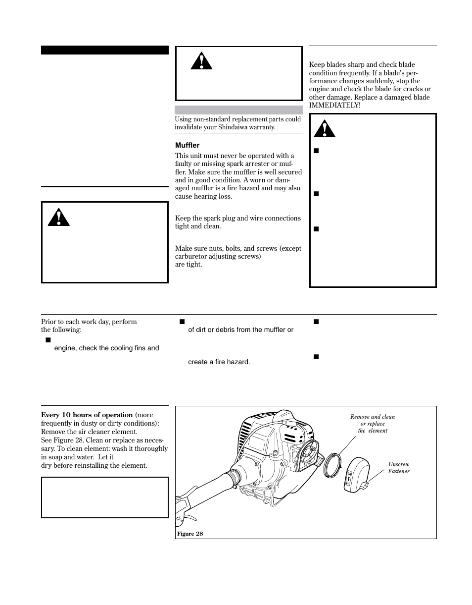 Starting cold engine, General maintenance, Daily maintenance | Hour maintenance | Shindaiwa 81646 User Manual | Page 13 / 48