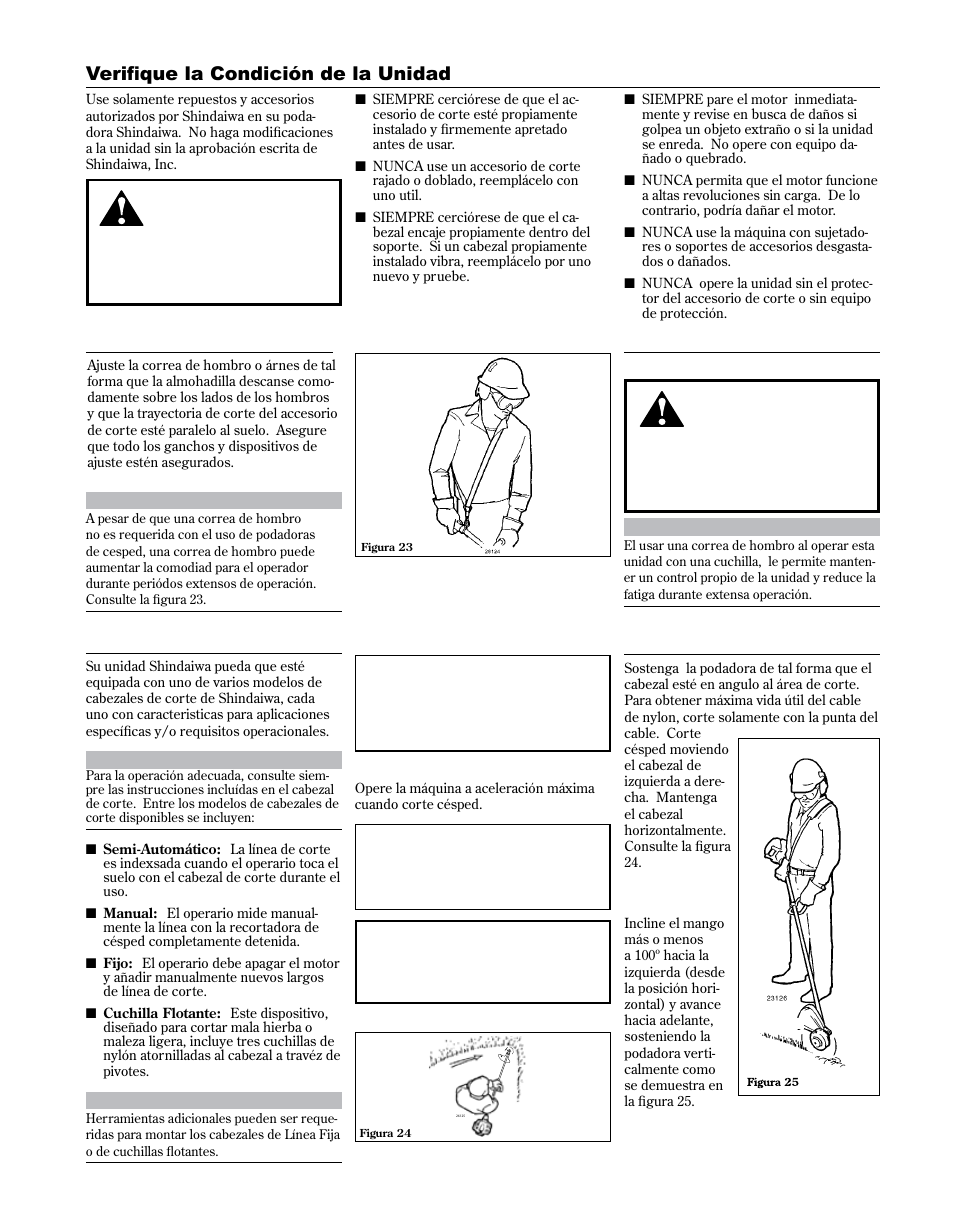 Operation, Fuel, Correa de arnés | Verifique la condición de la unidad | Shindaiwa 81646 User Manual | Page 35 / 48