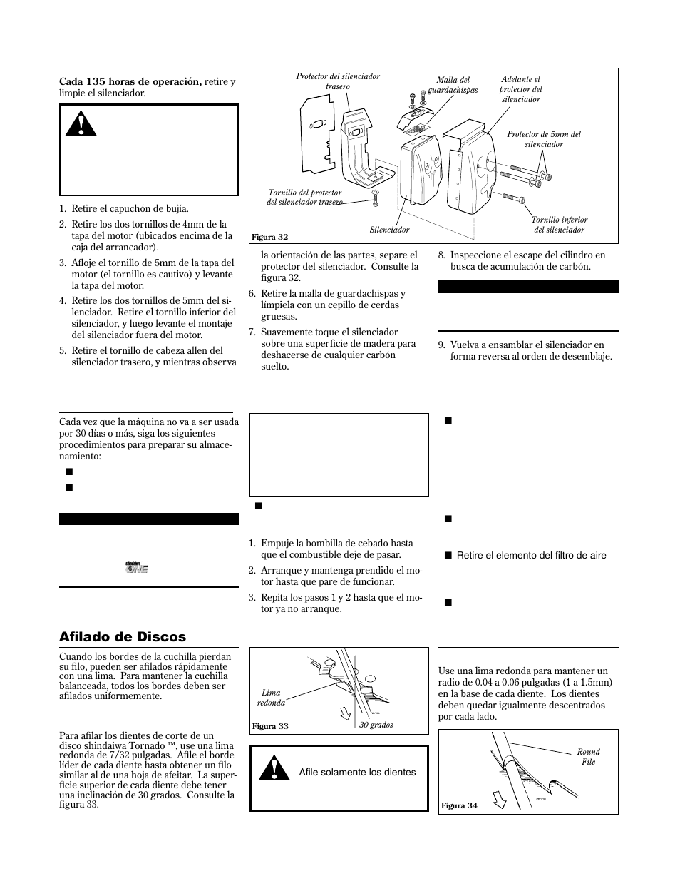 Hedge trimming, Maintenance, Mantenimiento cada 135-horas | Almacenamiento de largo plazo, Afilado de discos | Shindaiwa 81646 User Manual | Page 39 / 48