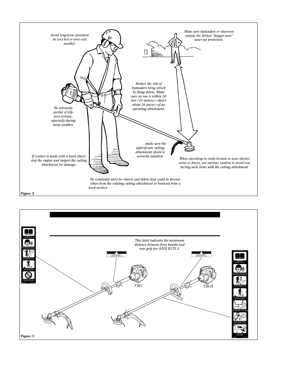 Safety labels, Be aware of the working environment, 50 feet | Shindaiwa 81646 User Manual | Page 4 / 48