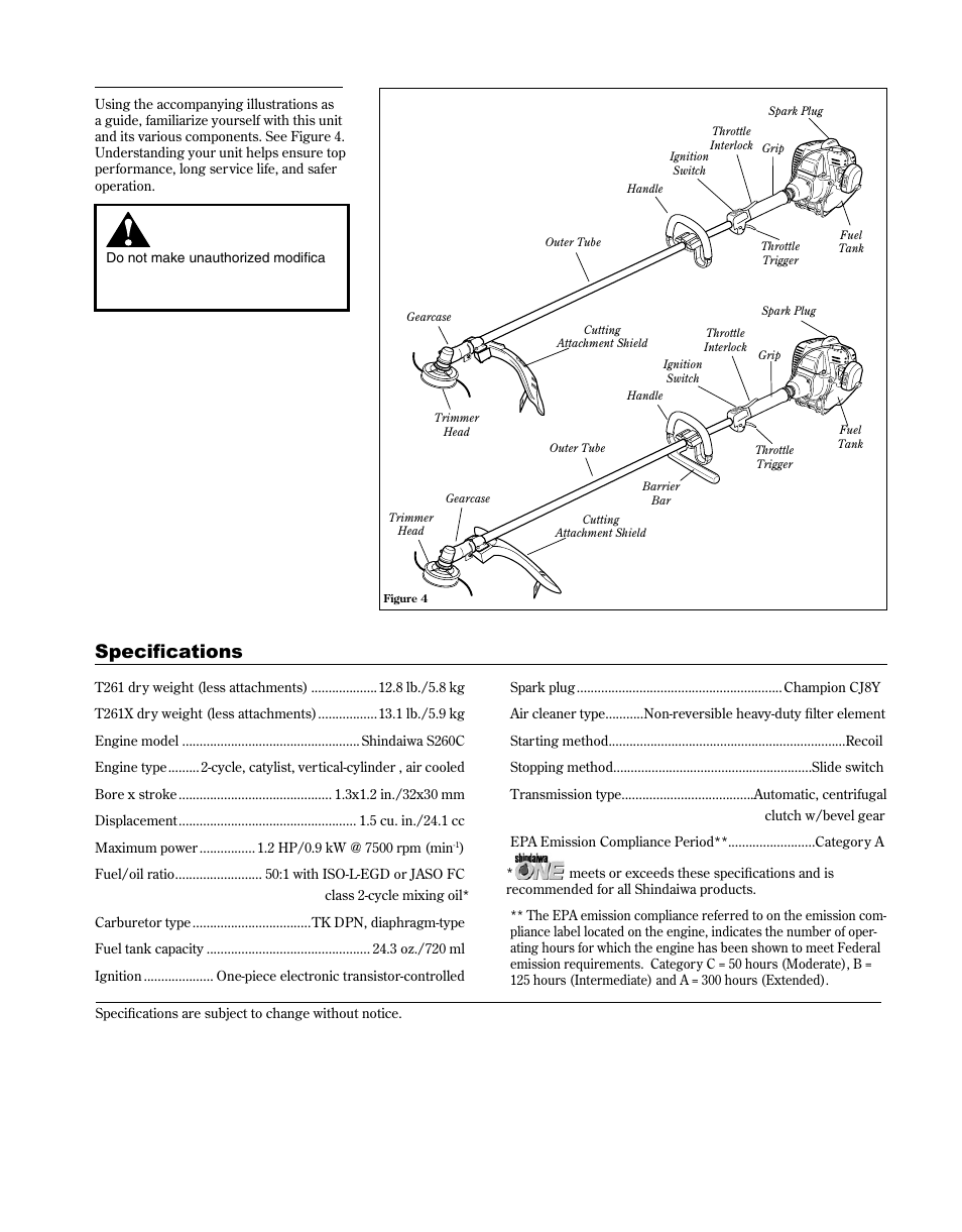 Product description, Specifications | Shindaiwa 81646 User Manual | Page 5 / 48