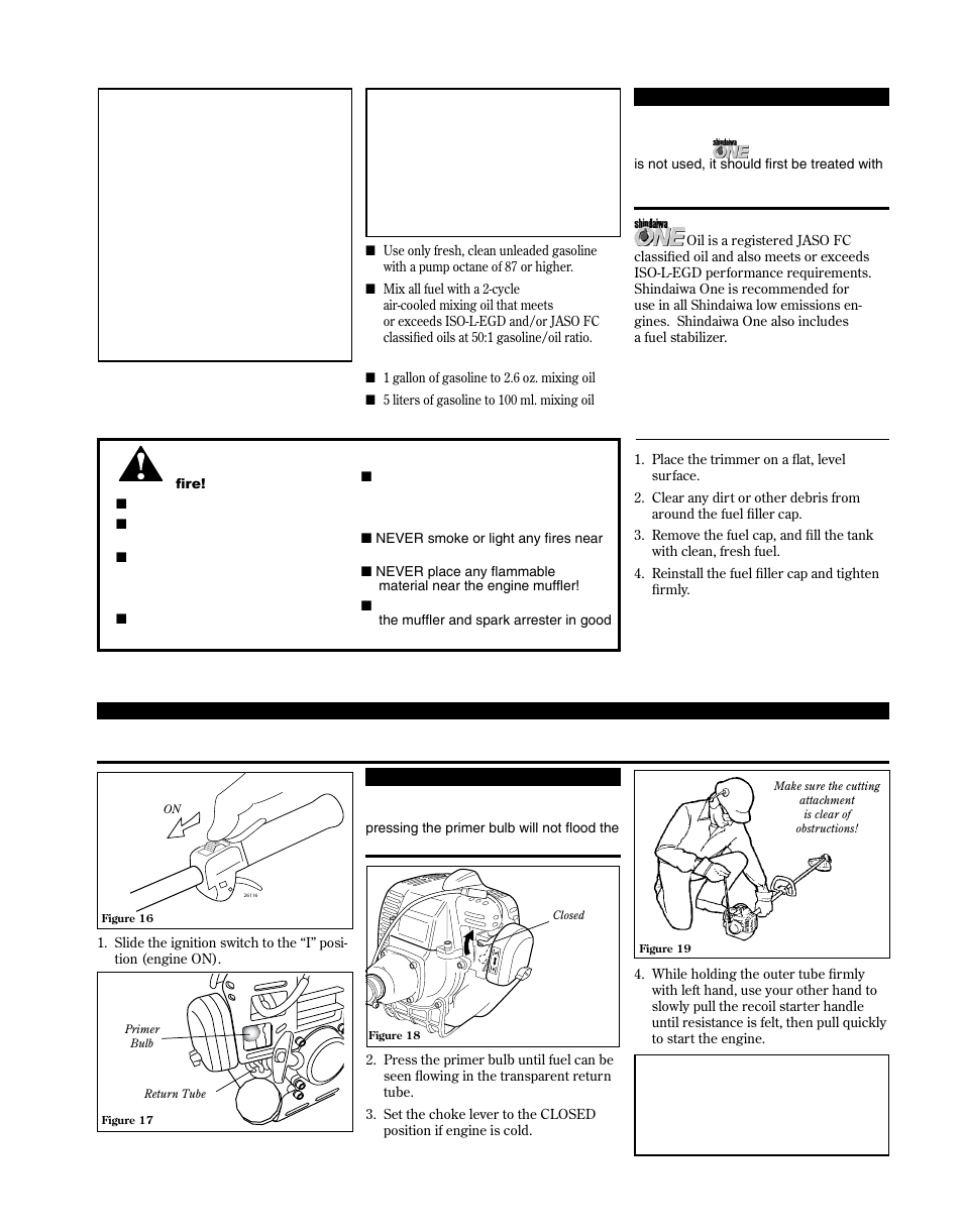 Starting the engine, Mixing fuel, Filling the fuel tank | Shindaiwa 81646 User Manual | Page 9 / 48