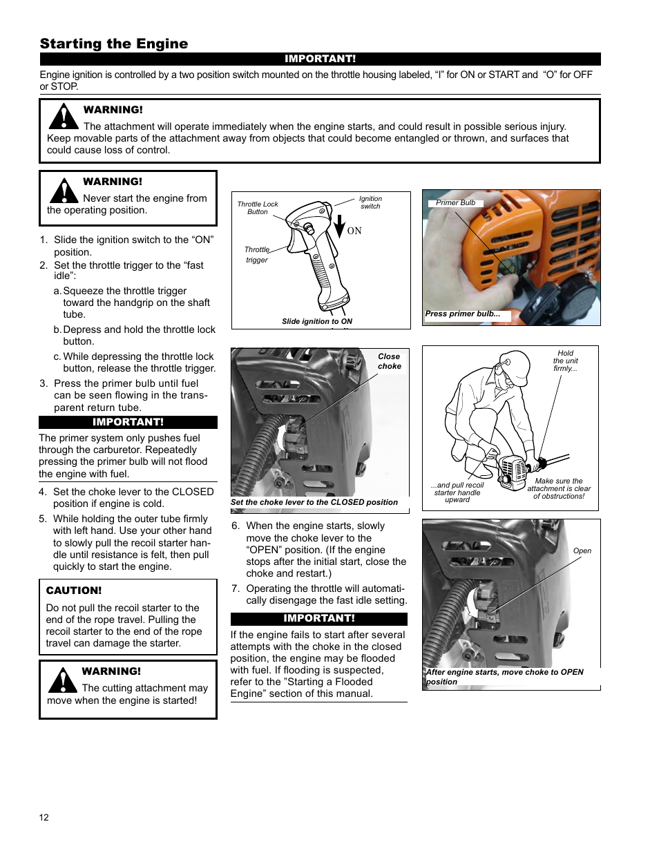 Starting the engine | Shindaiwa X7502825900 User Manual | Page 12 / 32