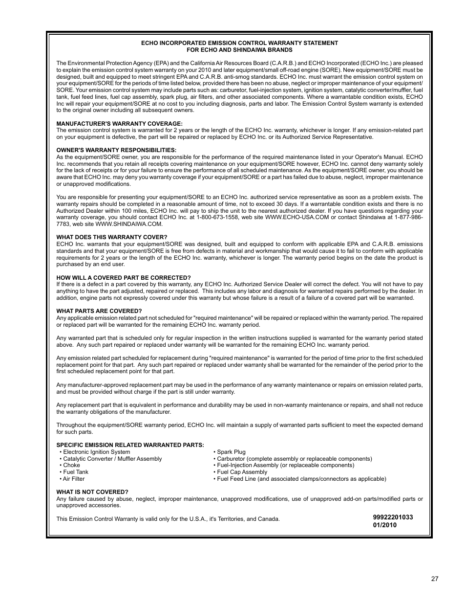 Shindaiwa X7502825900 User Manual | Page 27 / 32