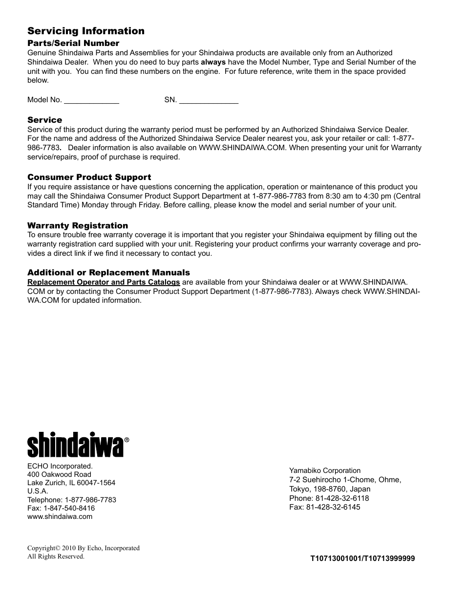 Servicing information | Shindaiwa X7502825900 User Manual | Page 32 / 32