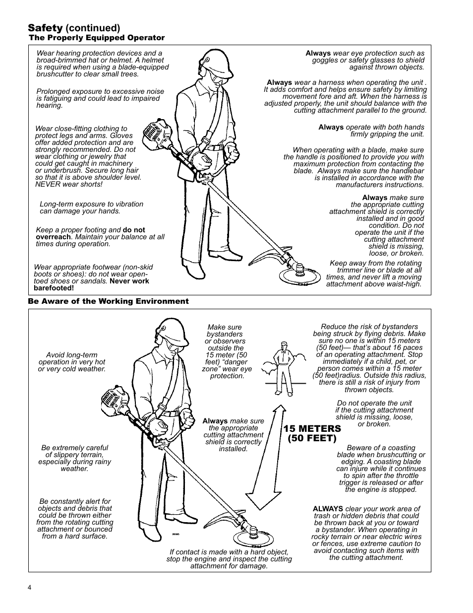 Safety (continued), 15 meters (50 feet) | Shindaiwa X7502825900 User Manual | Page 4 / 32