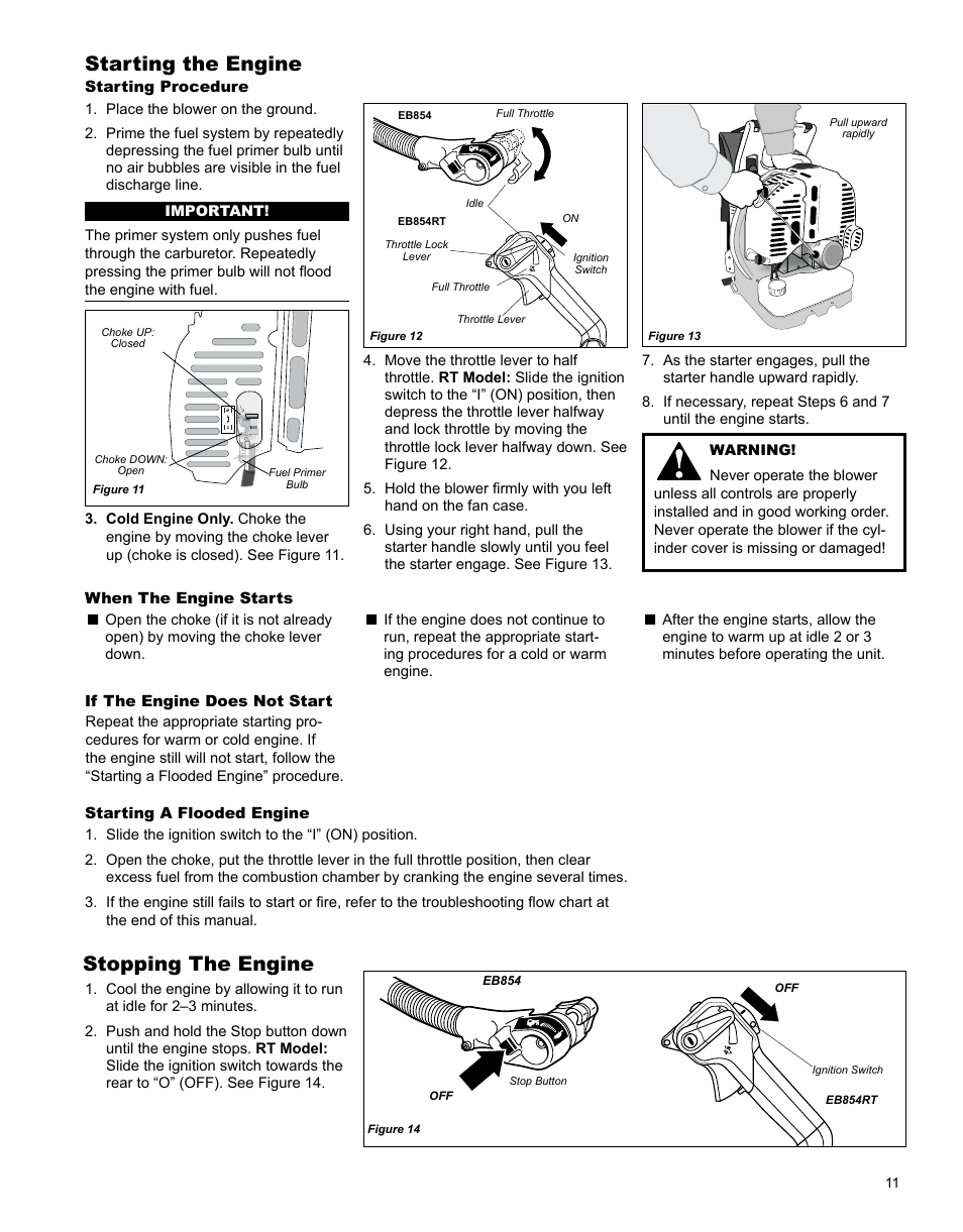 Starting the engine stopping the engine | Shindaiwa X7501970601 User Manual | Page 11 / 28