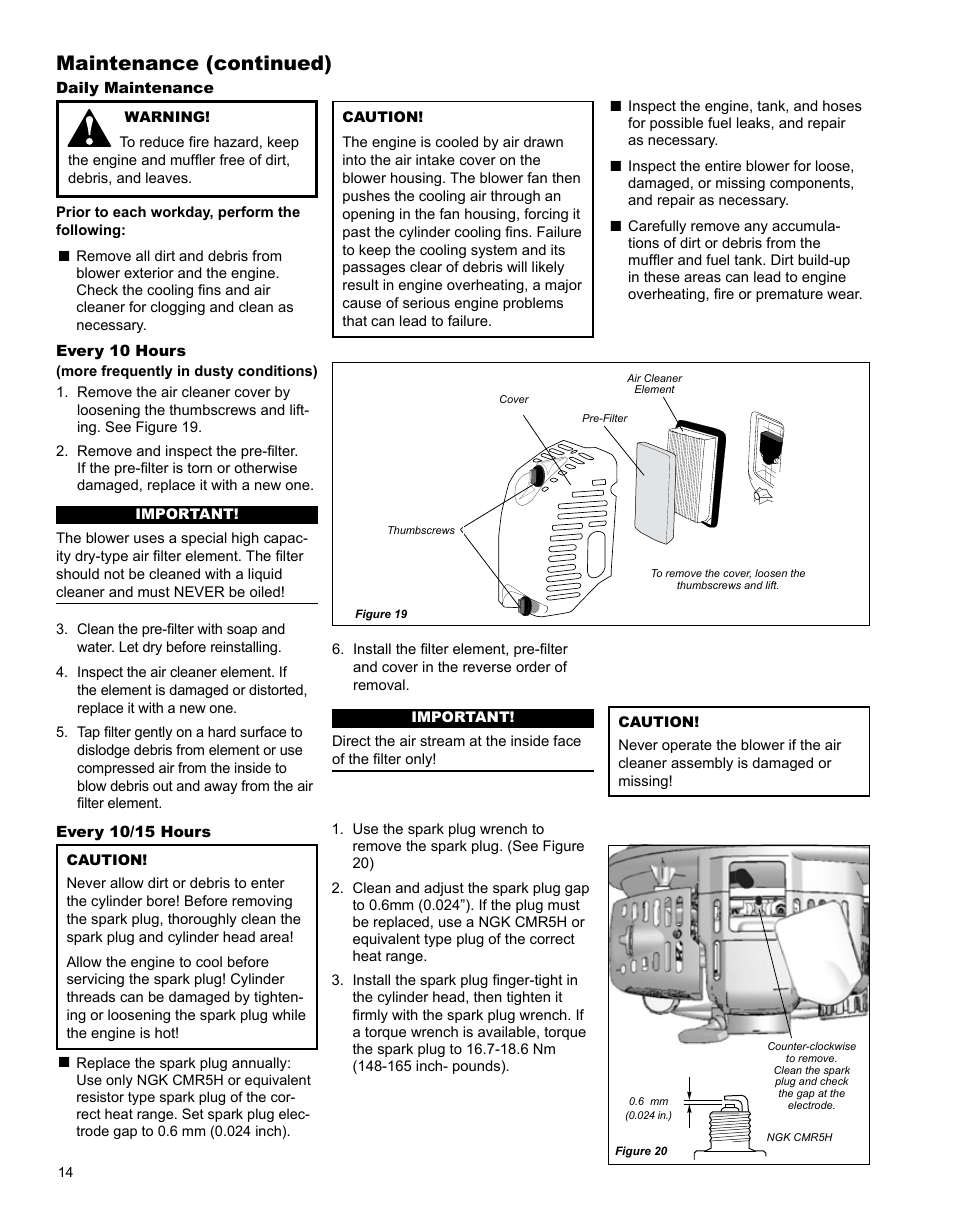 Maintenance (continued) | Shindaiwa X7501970601 User Manual | Page 14 / 28