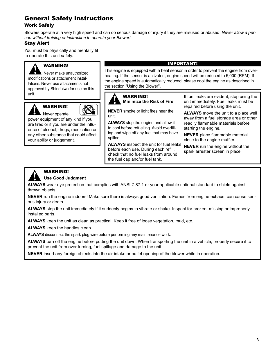 General safety instructions | Shindaiwa X7501970601 User Manual | Page 3 / 28