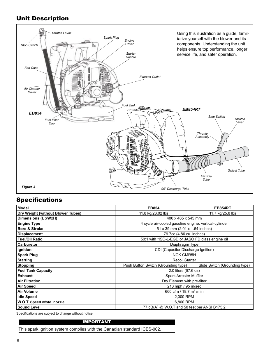 Unit description, Specifications | Shindaiwa X7501970601 User Manual | Page 6 / 28